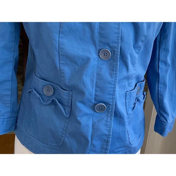 Talbots Lightweight Cotton Canvas Blue 3/4 Sleeve Button Jacket, Pockets, 10 - Picture 3 of 10